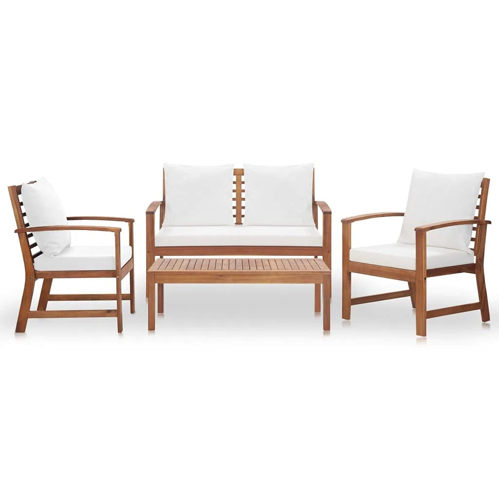 vidaXL Set Divani da Giardino 4 pz con Cuscini Robusto Elegante Rustico Sofa Sedie Tavolino Arredi per Esterni Naturale Legno Massello di Acacia