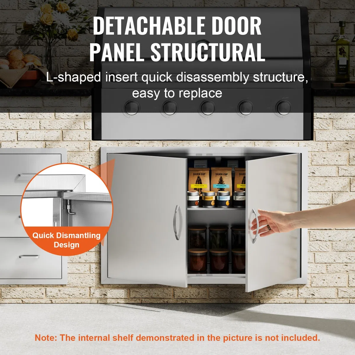 VEVOR Porta di Accesso da Incasso 990 x 660 mm, Doppia da Cucina per Esterni, in Acciaio Inox Montaggio a Incasso, a Parete Verticale, Stazione Cucina da Esterno