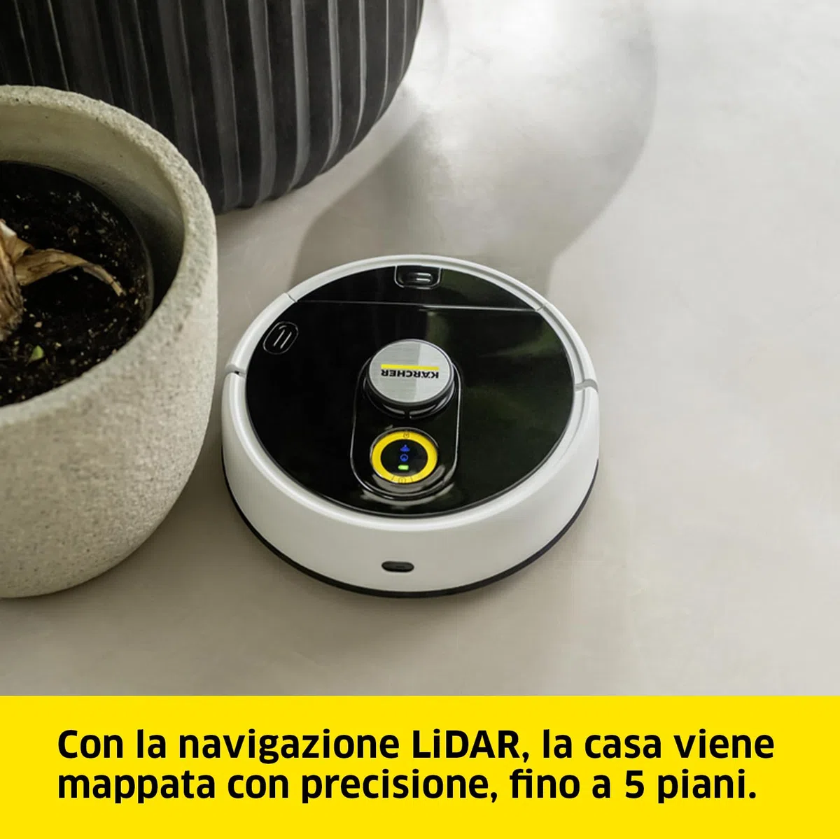 KÄRCHER RCF 3 Robot Lavapavimenti, Controllo tramite smart app, Sistema di navigazione laser LiDAR, Mappatura, Rilevamento di stanze e ostacoli, 120 minuti di Autonomia, Per tutti i tipi di Pavimento