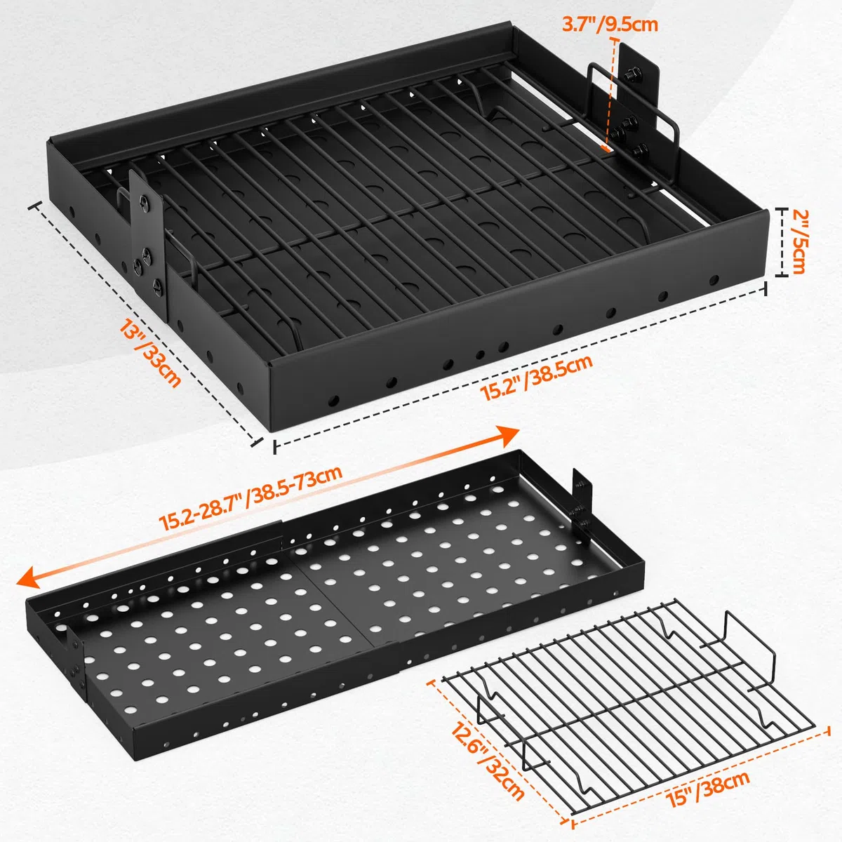 Onlyfire Vassoio per carbone estensibile da 15-28 pollici per PS9900 47183T-21, cestino nero per carbone con rivestimento ad alta temperatura per parti di ricambio HC4518L PS9500