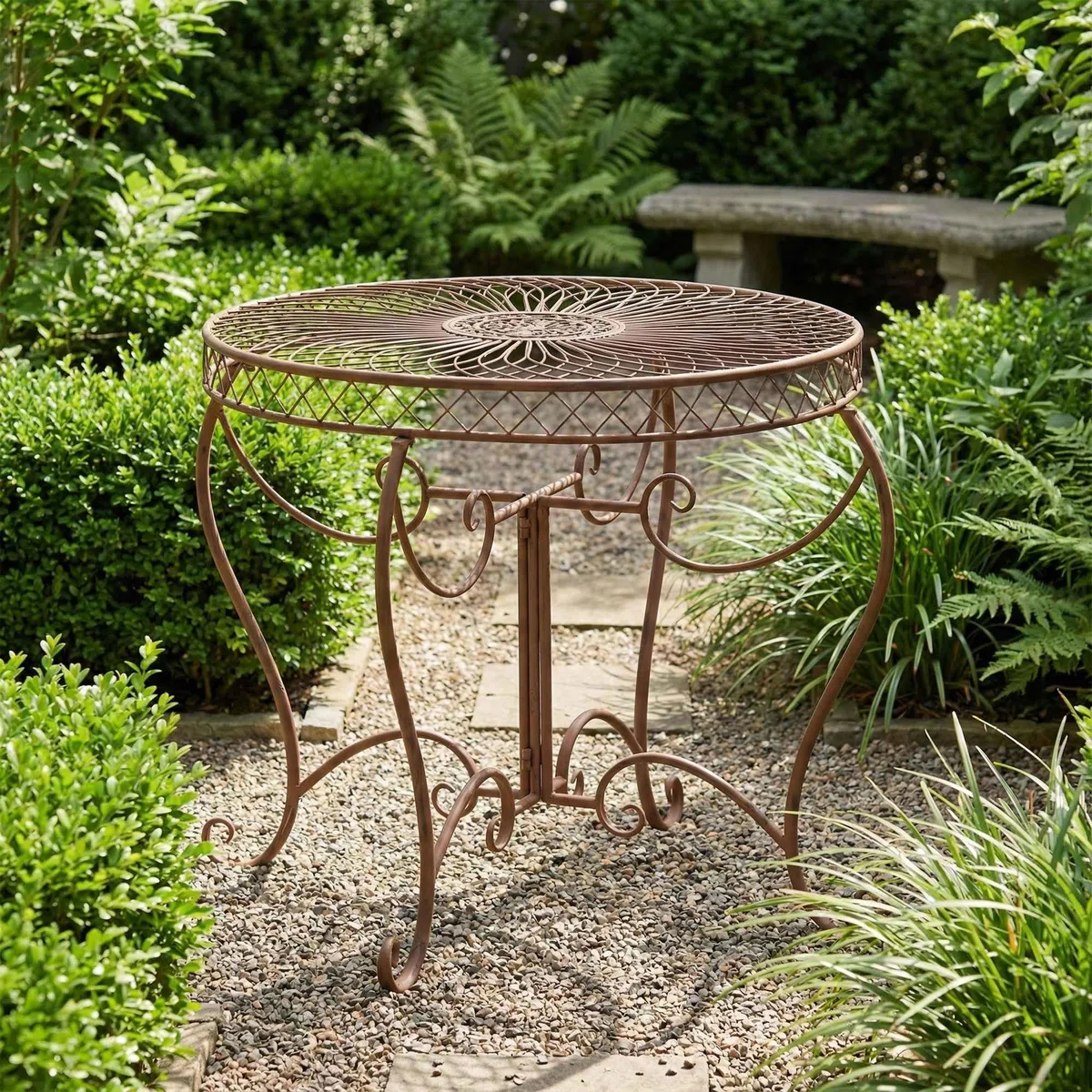CLP Tavolo da Giardino Rotondo Stile Liberty Sheela, Tavolo in Ferro Verniciato a Polvere, Resistente alle intemperie per Giardino, Colore:Antico Marrone