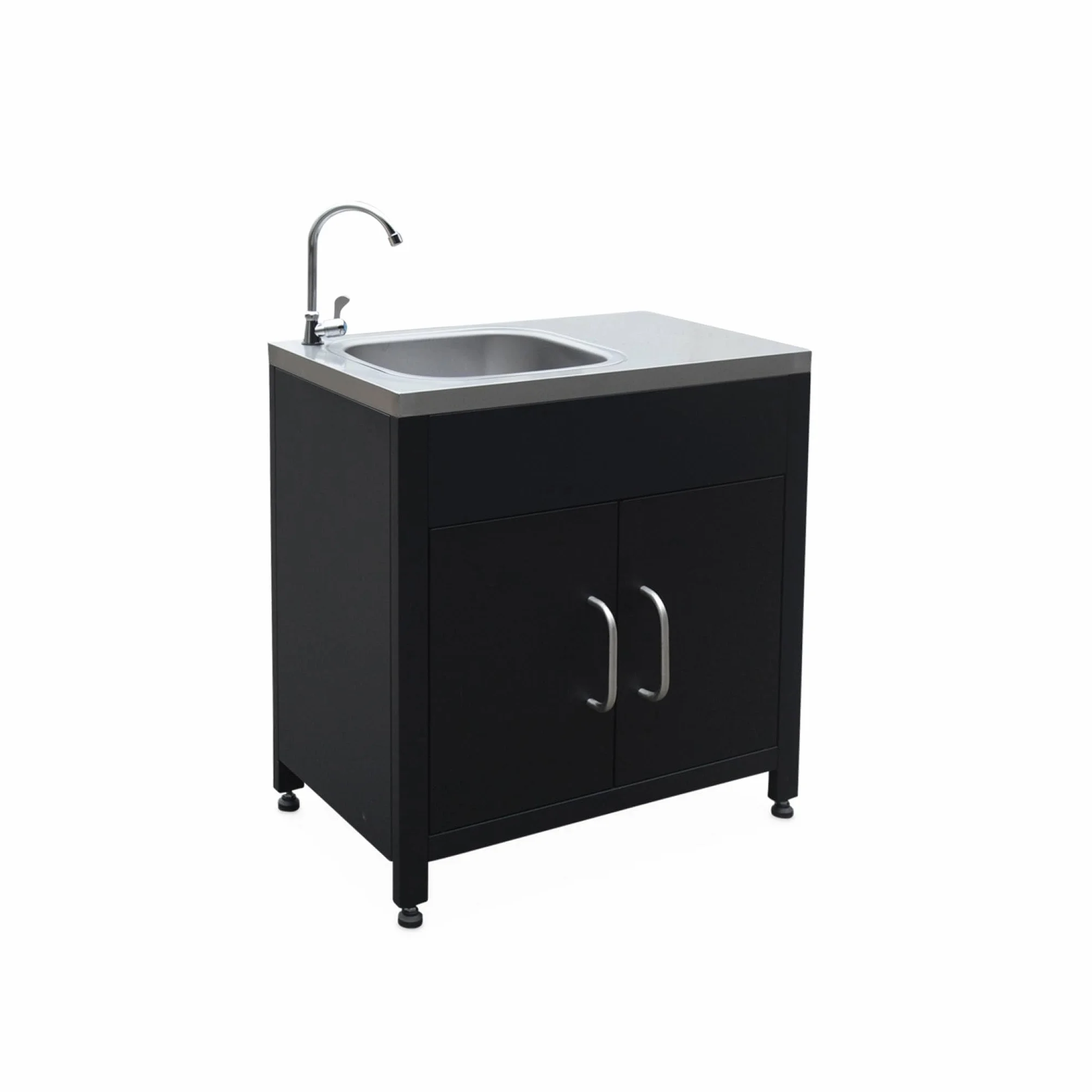 Modulo cucina da esterno in acciaio con lavello, 80cm Nero - 70x46x51 cm