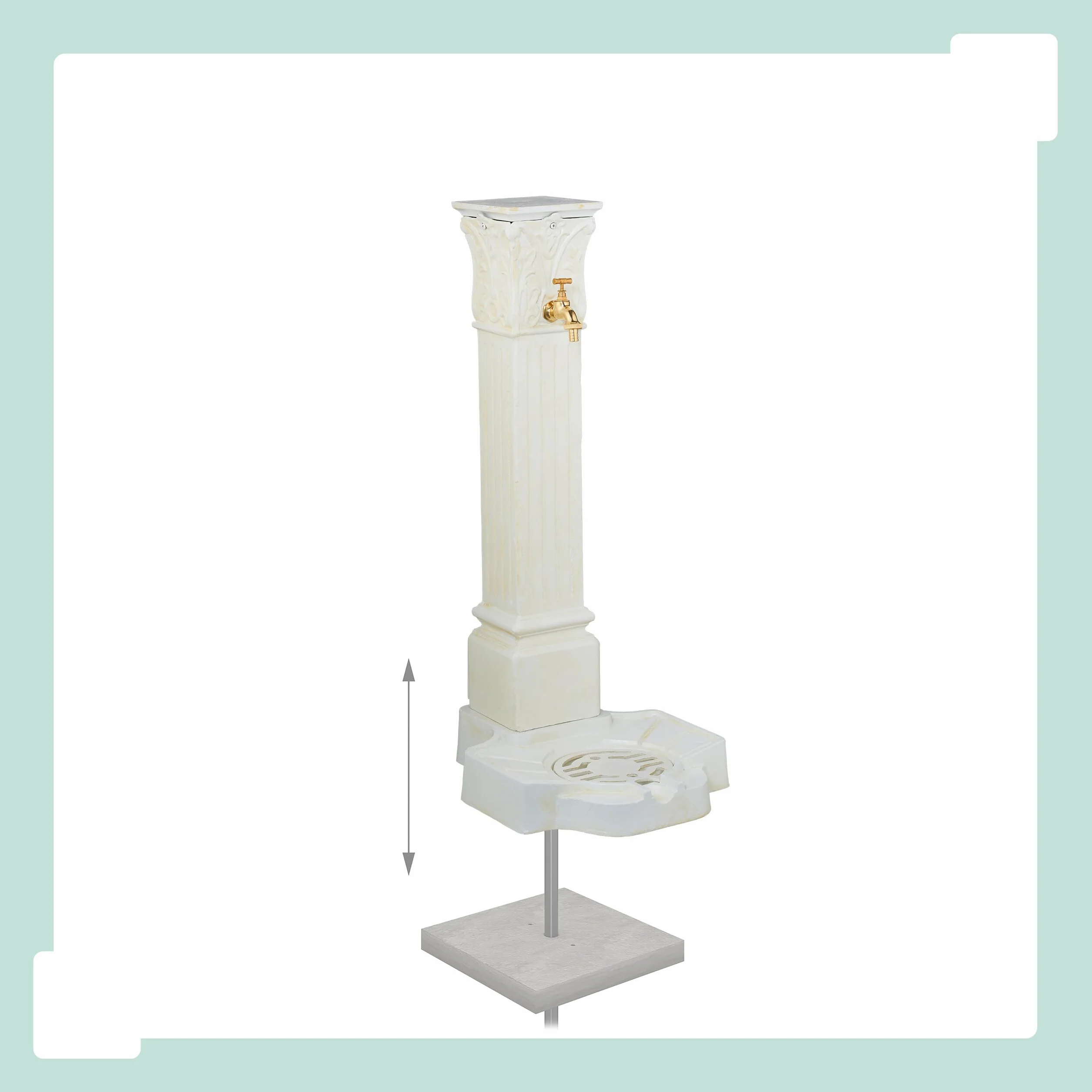 Relaxdays Fontana da Giardino in Stile Antico, Fontanella a Colonna con Rubinetto e Vaschetta, HLP: 93x47x38 cm, Bianco