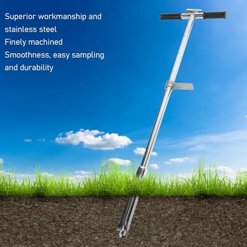 Campionatore di terreno, 105 cm, sonda terra in acciaio inox, campionatore con pedale espulsore e impugnatura a T, per prato, giardino, fattoria