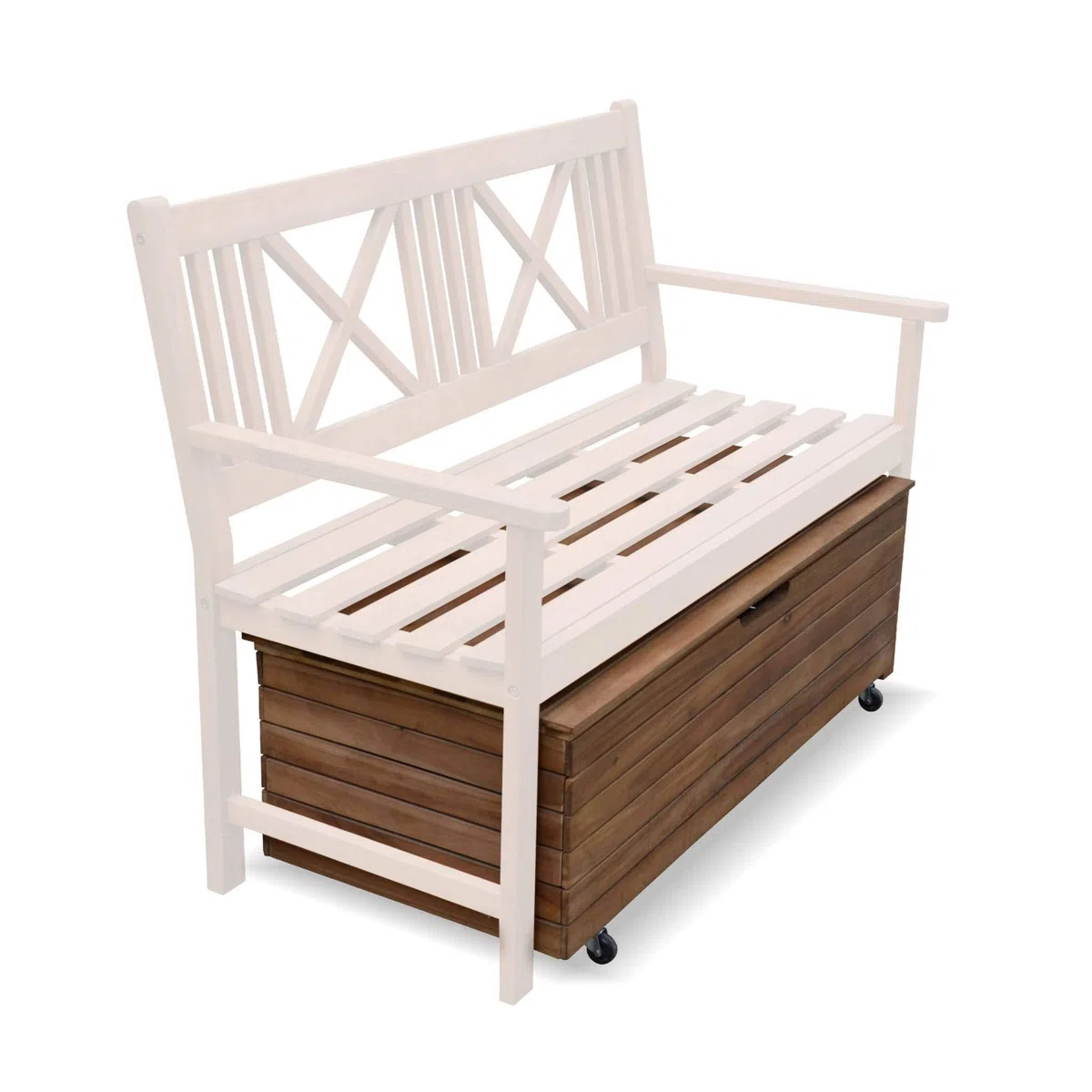 sweeek Baule da Giardino in Legno con rotelle, 110L Marrone Naturale - 107x78x49 cm