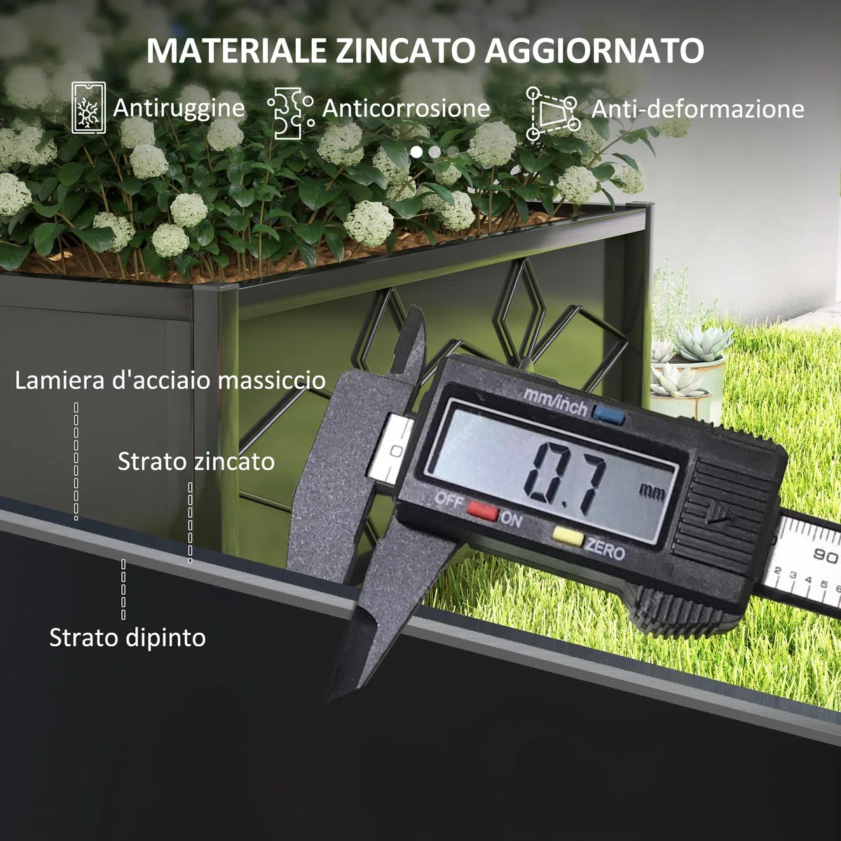 Outsunny Letto per Orto Rialzato da Esterno con Spalliera, Decorazione a Diamante, Fioriera con Traliccio per Piante Rampicanti in Acciaio con 2 Fori di Drenaggio, per Piante, Fiori, 90x40x120cm, Nero