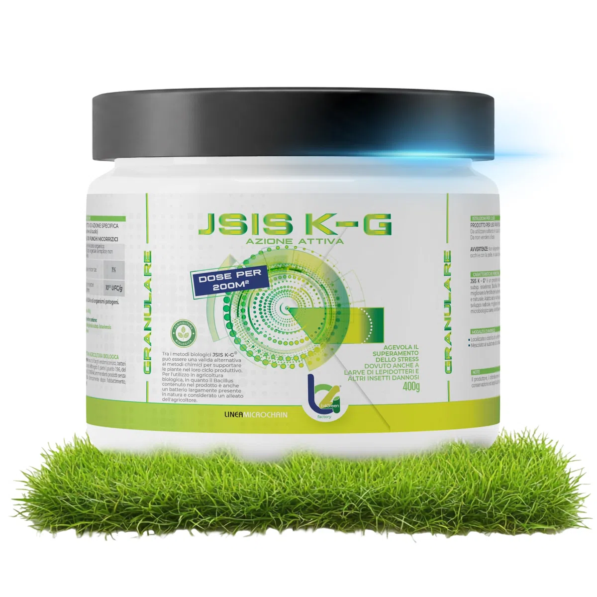 B4Green JSIS K-G Granulare 400g per 200m² – Bacillus Thuringiensis Kurstaki Israelensis Larvicida Biologico per Prato, Larve di Lepidotteri e Bruchi, Ammendante per Agricoltura Biologica