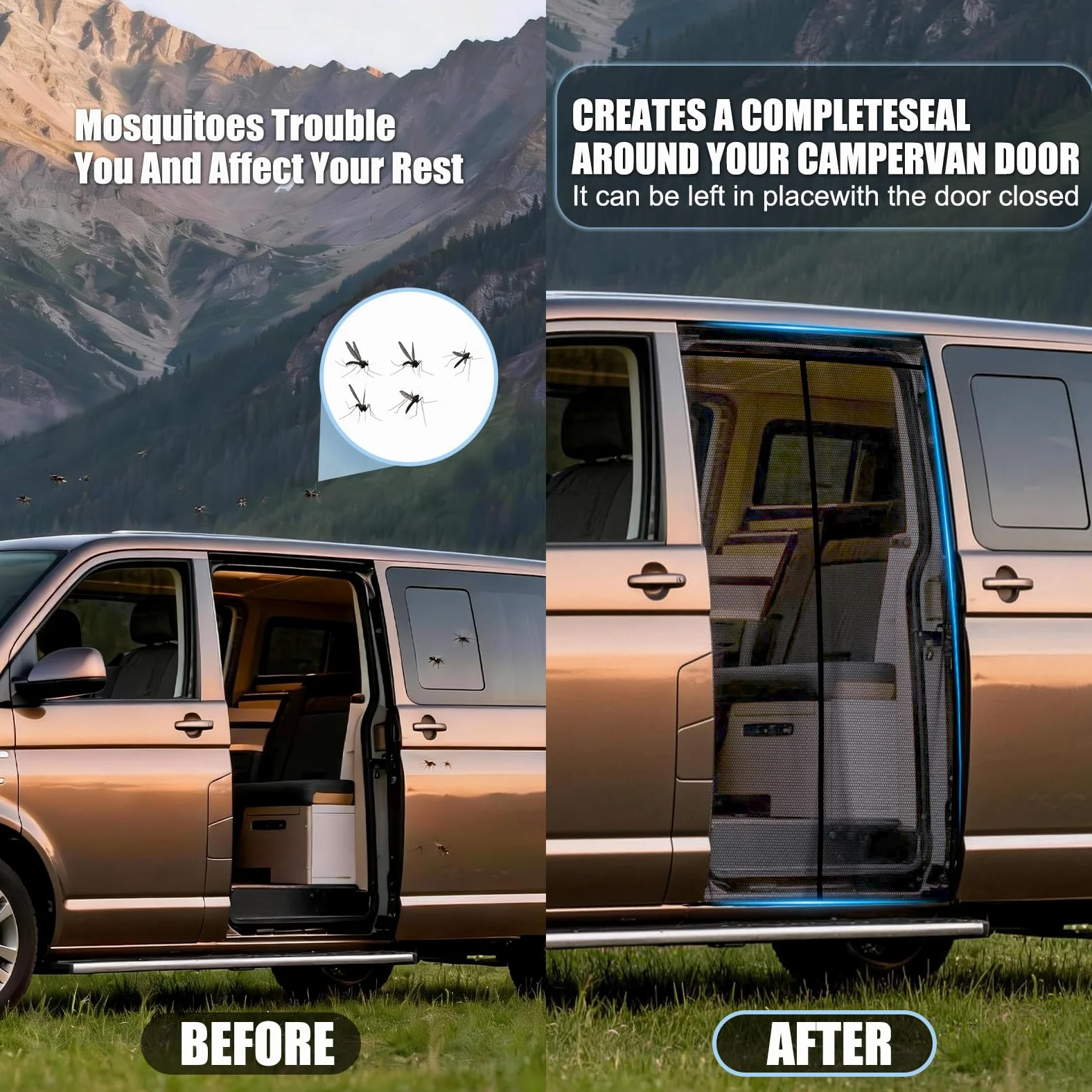 Moskitonetz Magnetico per VW T5 T6 Porta Scorrevole | Rete Antinsetti & Zanzariera con Rete Ombreggiante | Protezione Solare come Accessorio da Campeggio per Multivan