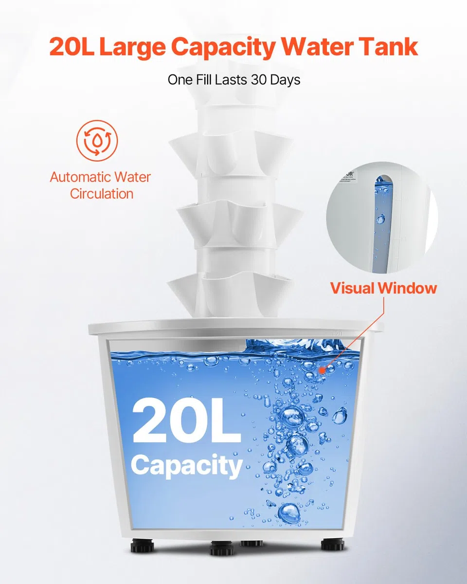 VEVOR Sistema di Coltivazione Idroponica, 30 Baccelli Verticali a 6 Livelli, Torre Idroponica Mobile con Pompa dell'Acqua e Luce, Germinazione Interna, per Erbe Aromatiche Frutta Verdura
