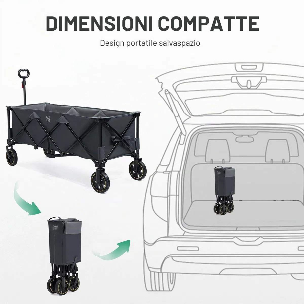 TIMBER RIDGE XXXL Carrello pieghevole 300L 160KG con Freno Reti Anti-Caduta Carrello di Trasporto Tasca Laterale Porta Bevande Maniglia Regolabile Carrello per giardino da spiaggia da campeggio