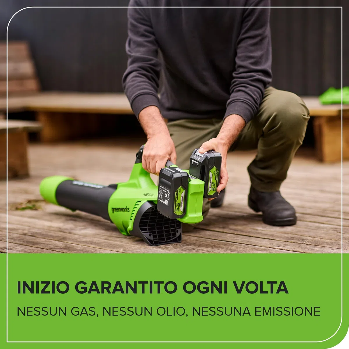 Greenworks Tools 48V(24V x 2）Soffiatore Assiale a Batteria, Ioni di Litio Velocità d'Aria 217 Km/h Potente Tubo Soffiatore Assiale Controllo di Velocità Elettronico Con Batteria e Caricatore GD24X2AB