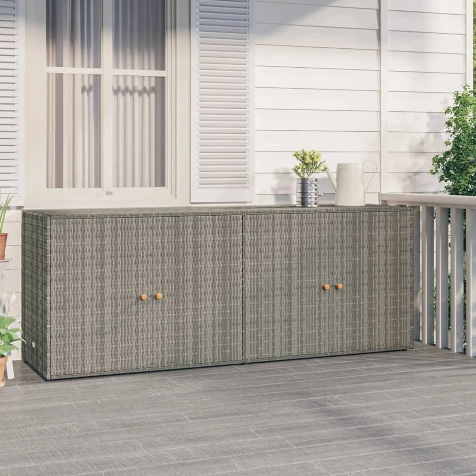 Gecheer Mobile Portaoggetti da Giardino Grigio 198x55,5x80cm Polyrattan,Armadietto,Credenza,Mobile,Portaoggetti,da Giardino,Esterno,Patio,Terrazzo,Balcone,Armadio da Esterno,Armadio Portascope,P319871