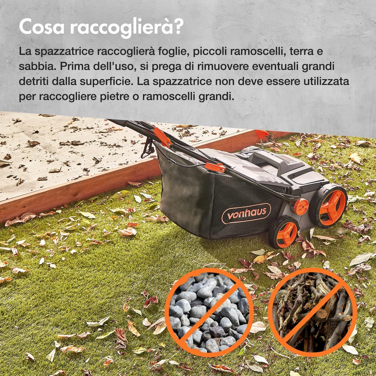 VonHaus Spazzolatrice per Erba Sintetica Elettrica, Spazzatrice Prato Sintetico, con Sacca di Raccolta, 5 Altezze Regolabili, Larghezza di Lavoro 330-380mm, Manico Pieghevole (Servizio Pesante)