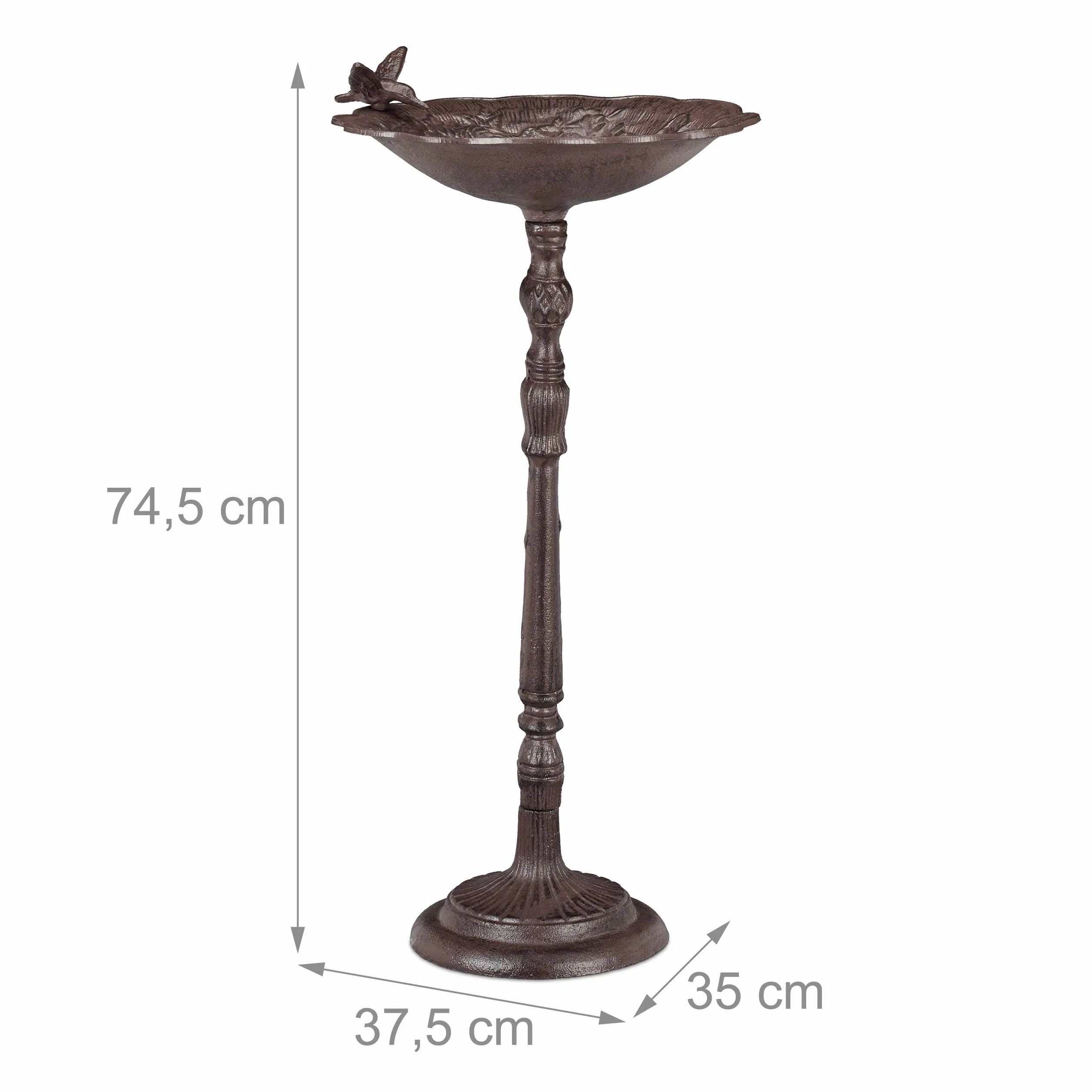 Relaxdays Grande Fontana per Uccelli, a Colonna, da Giardino, Vaschetta per Uccelli Selvatici, H 74,5 cm, Marrone