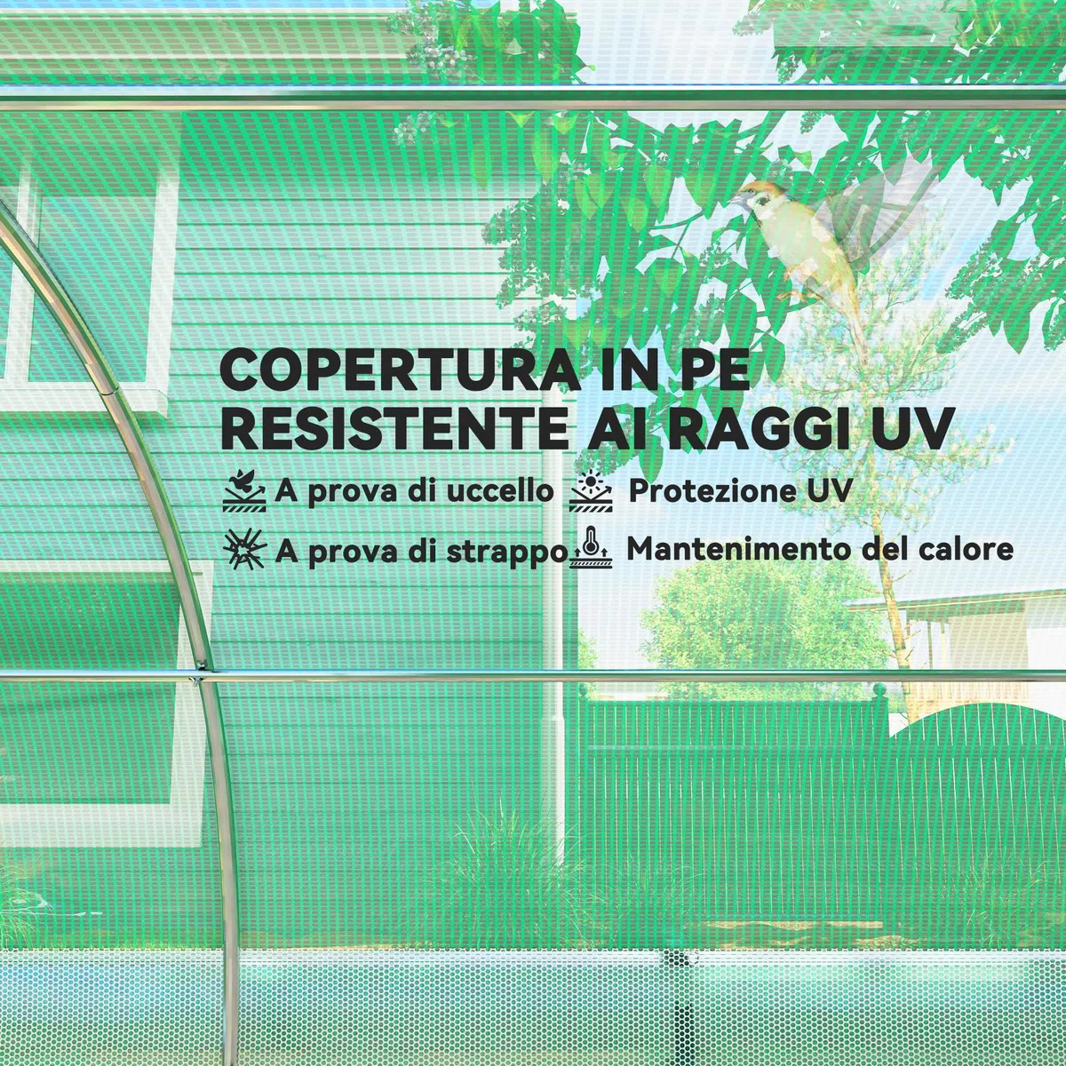 Outsunny Serra da Giardino a Tunnel 4x3x2 m con Rete Ombreggiante, Serra per Orto 8 Finestre, 2 Porte e Pareti Laterali Avvolgibili, Struttura in Acciaio e Copertura PE, per Verdure Fiori, Verde