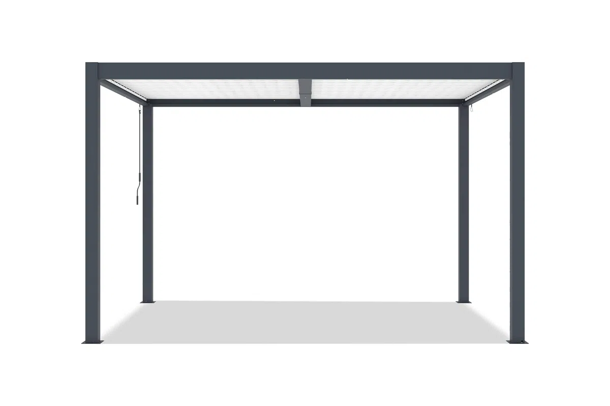 Cazeboo Pergola bioclimatica autoportante AGOSTA 4x3, altezza 250 cm - Alluminio grigio con doghe bianche