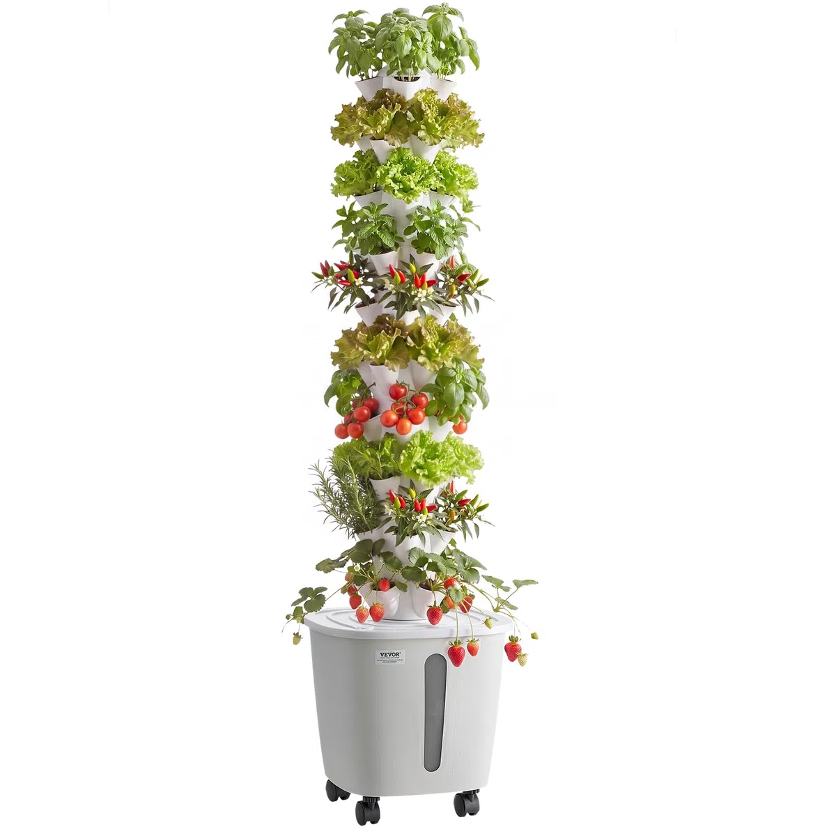 VEVOR Torre Idroponica da Interno, Sistema di Coltivazione Senza Terra a 10 Livelli con 50 Capsule, Controllo App e Ruote, con Serbatoio da 20 L e Pompa, per Erbe Aromatiche Fiori Frutta e Verdura