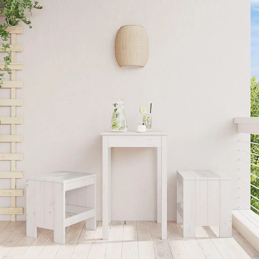 Sgabello da giardino, 2 pezzi, bianco, 40 x 36 x 45 cm, in legno massello di pino, rustico per terrazza e balcone, sgabello per esterni senza schienale con poggiapiedi, portata fino a 110 kg