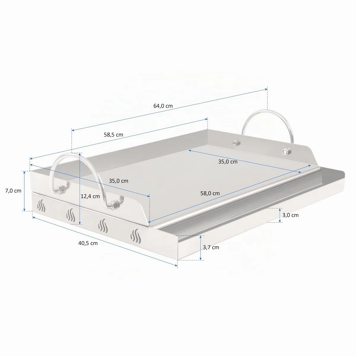 BBQ-Toro, piastra universale per grigliare, in acciaio inox, piastra per barbecue, rettangolare, 64 x 40,5 cm