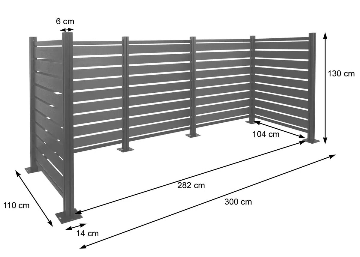 Recinzione fendivista bidoni box spazzatura rifiuti HWC-K57 alluminio aspetto legno 130x300x110cm - marrone chiaro