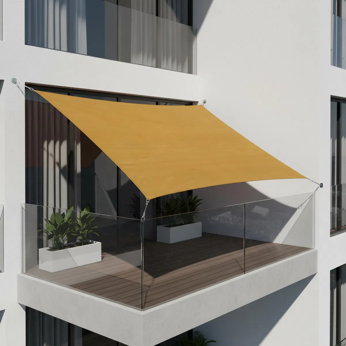 Relaxdays Vela Parasole, 4x5 m, HDPE, Traspirante, Giardino e Balcone, con Occhielli e Cavi, Rettangolare, Sabbia