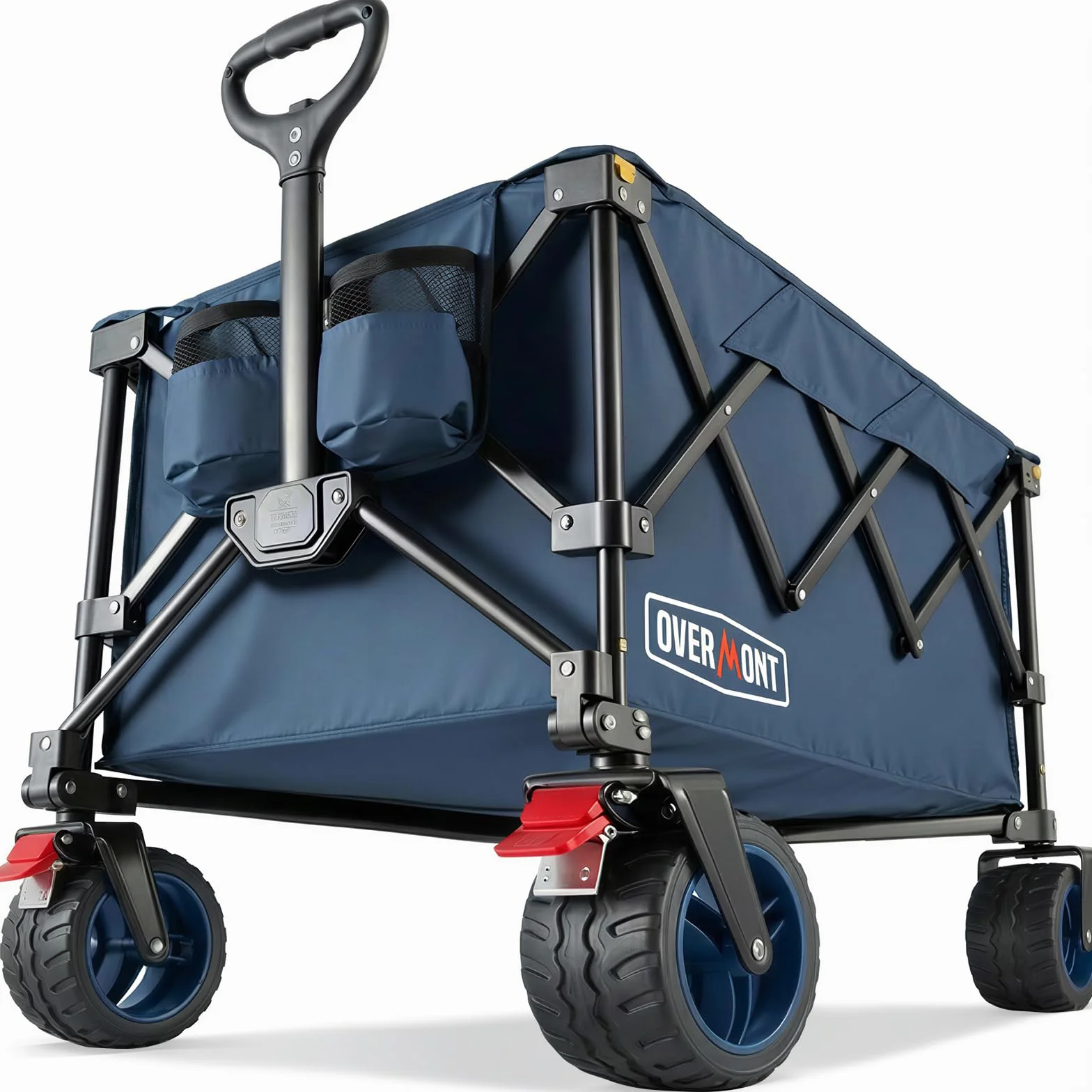 Overmont Carrello da Giardino Pieghevole con Ruote - Carrello da Spiaggia per Tutti i Terreni - Capacità Carico 150kg 150L per Festival Campeggio Picnic Sport Shopping Blu