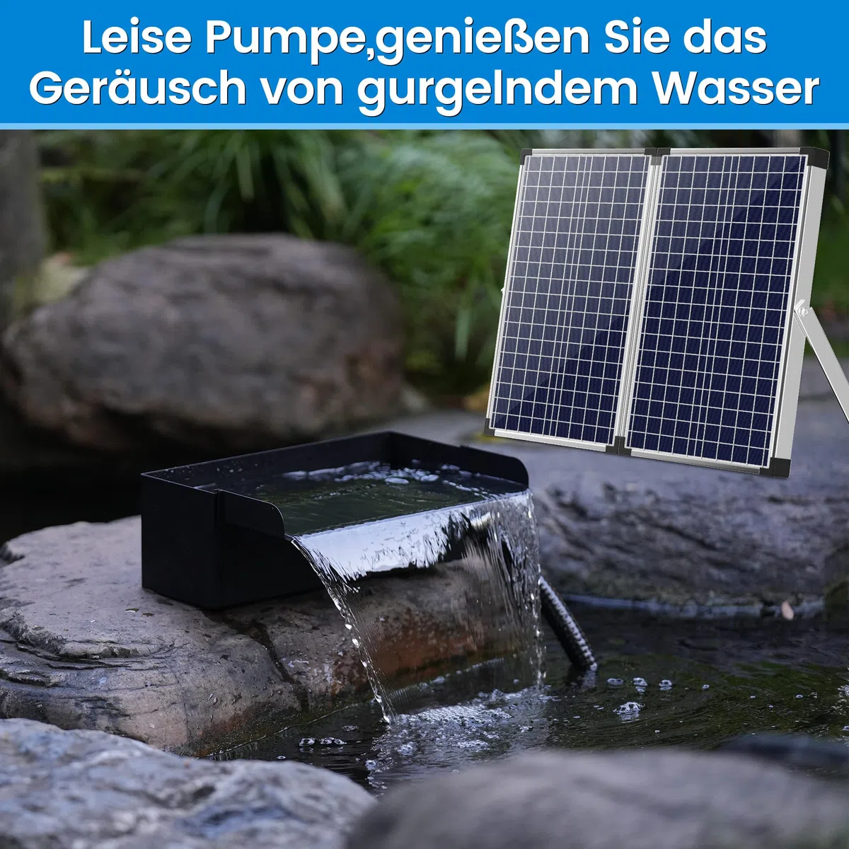 Biling Set di cascate per laghetto a energia solare, 70 W, 30 cm, in acciaio inox, a cascata e a tubo durevole, decorazione per laghetto, piscina, ruscello, laghetto da giardino, terrazza, fai da te