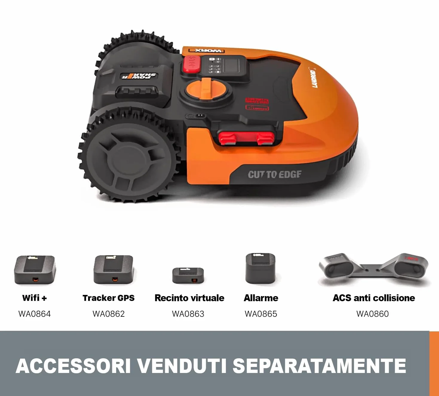 WORX WR169E Robot Landroid Classic rasaerba con cavo limitatore per giardini fino a 300 m² - navigazione AIA - controllo app, Wi-Fi, Bluetooth - Cut-to-Edge - larghezza di taglio 16 cm
