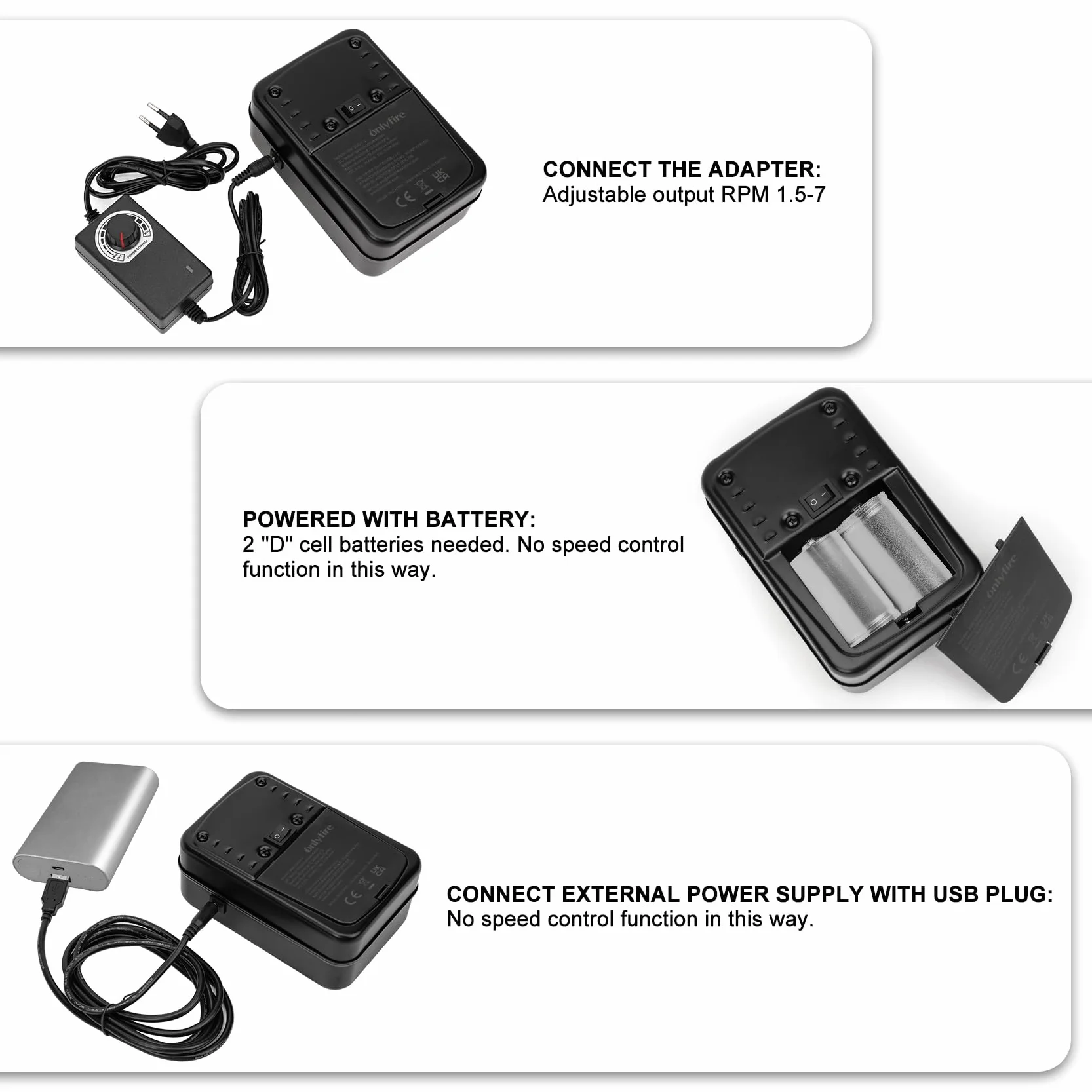 onlyfire Motore Elettrico DC 3-12V 3.5W per Girarrosto Barbecue e Rosticceria, velocità Regolabile