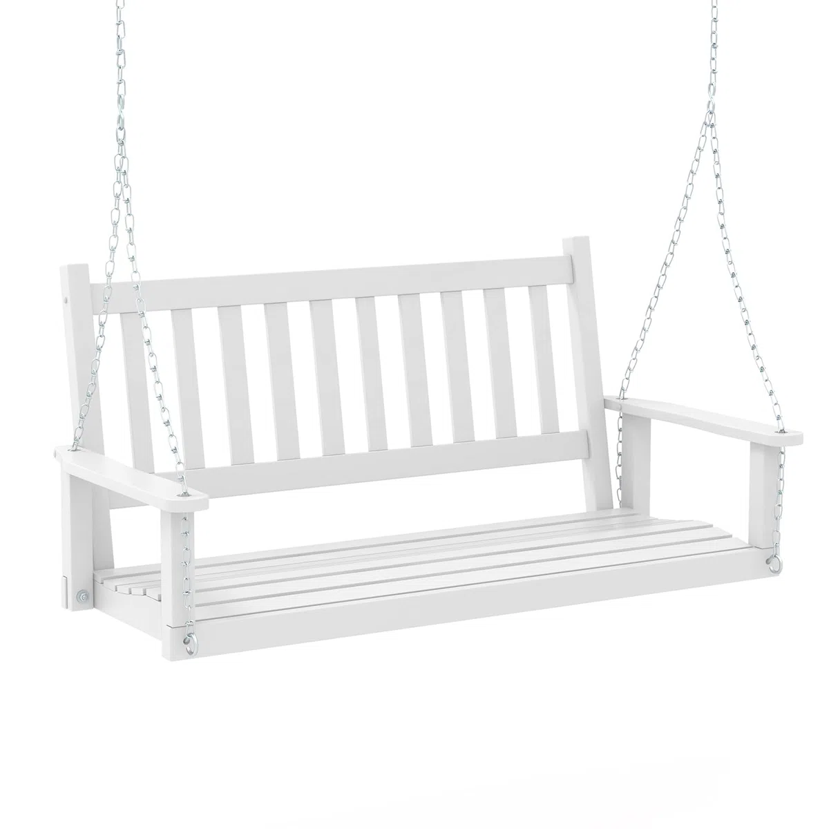 GIANTEX Altalena sospesa in legno per 2/3 persone con catene in metallo zincato regolabili e resistenti, con schienale a doghe e seduta per patio giardino (136 x 67 x 63 cm, bianco)