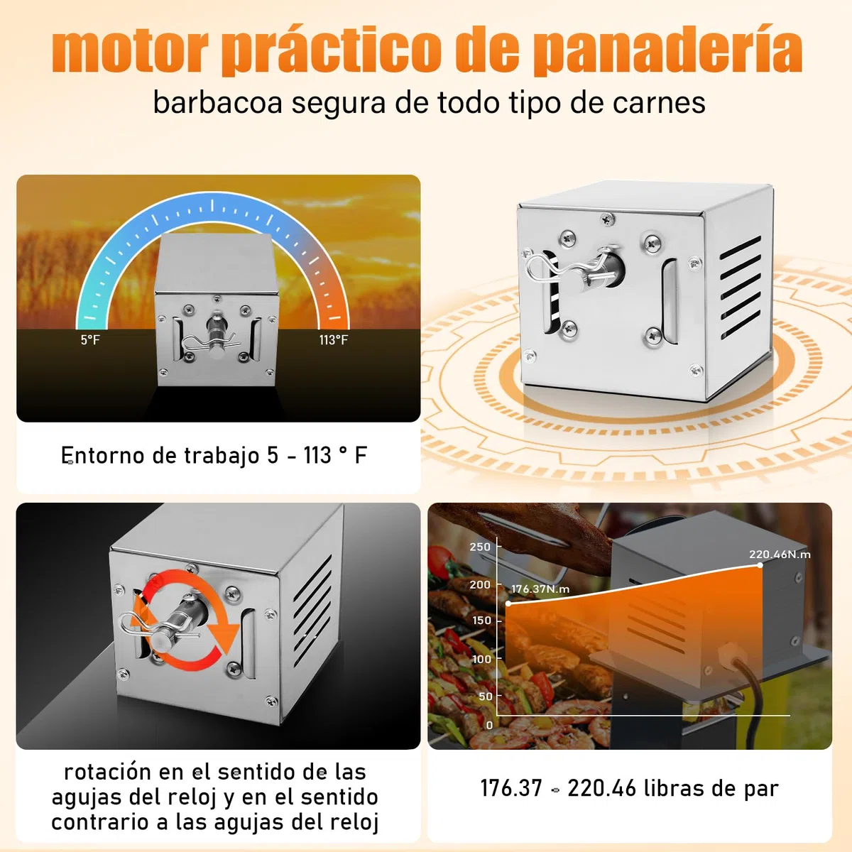 Motore per barbecue in acciaio inox pesante con 25 W di potenza per barbecue per maialino, arrosto e spiedino, motore per girarrosto di alta qualità, sistema di azionamento durevole e