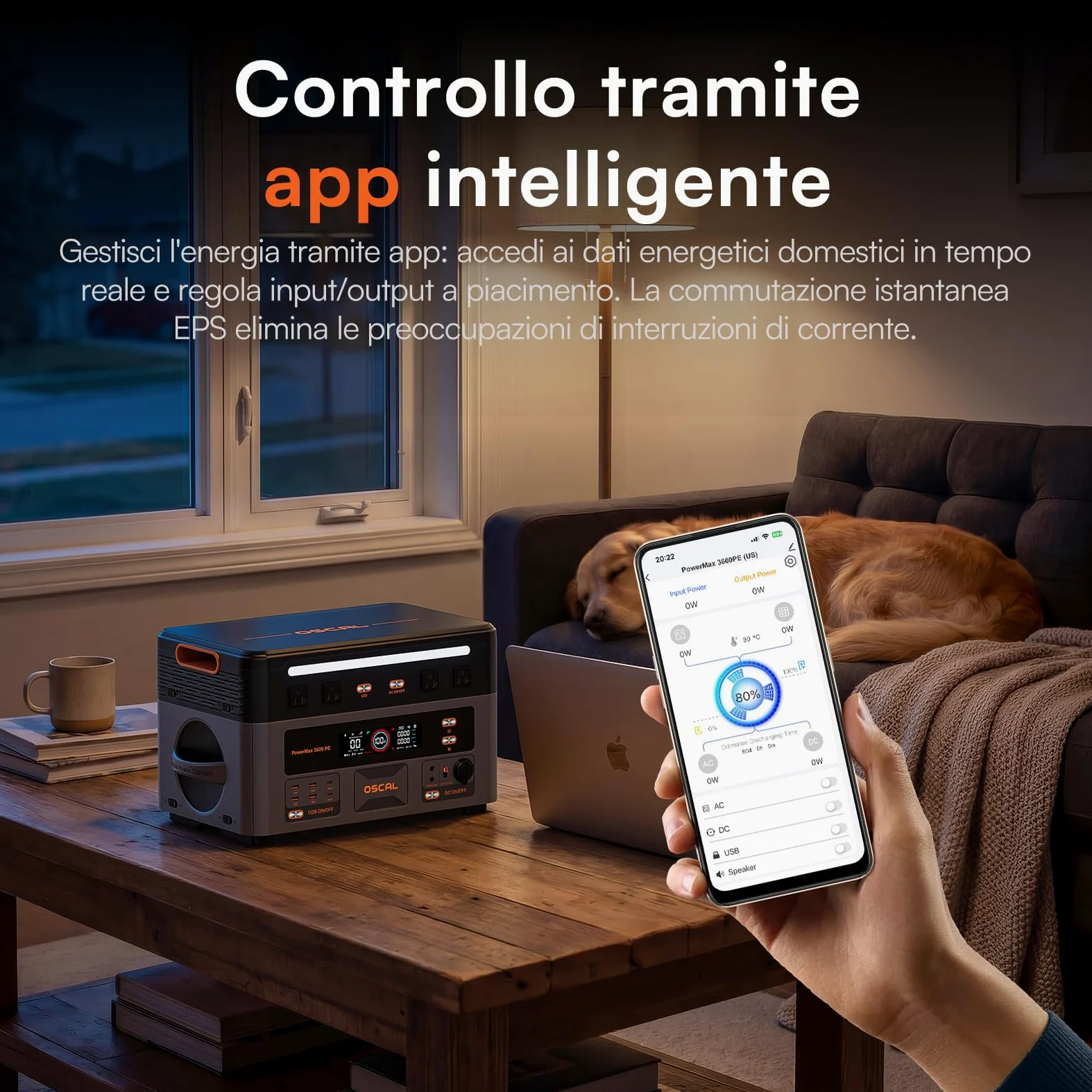 OSCAL PowerMax 3600PE Centrale Elettrica Portatile, LFP Batteria da 2016Wh, 4 Uscite CA 3600W (7200W Picco), Portable Power Station per casa, Campeggio e Camper