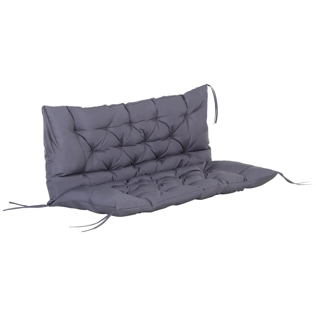 Outsunny Cuscino da Giardino 2 Posti per Sedute da Esterno con Schienale e 6 Lacci, Cuscino da Esterno Imbottito in Cotone e Poliestere, per Divani Dondoli Panche, 132x110x10 cm, Grigio Scuro