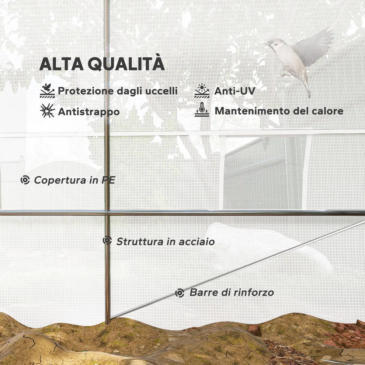 Outsunny Serra da Giardino a Tunnel 8x3x2 m con Porte Avvolgibili e 12 Finestre, Serra per Orto con 4 Rinforzi Diagonali, Struttura in Acciaio e Copertura PE, per Orto Verdure Fiori Frutta, Bianco