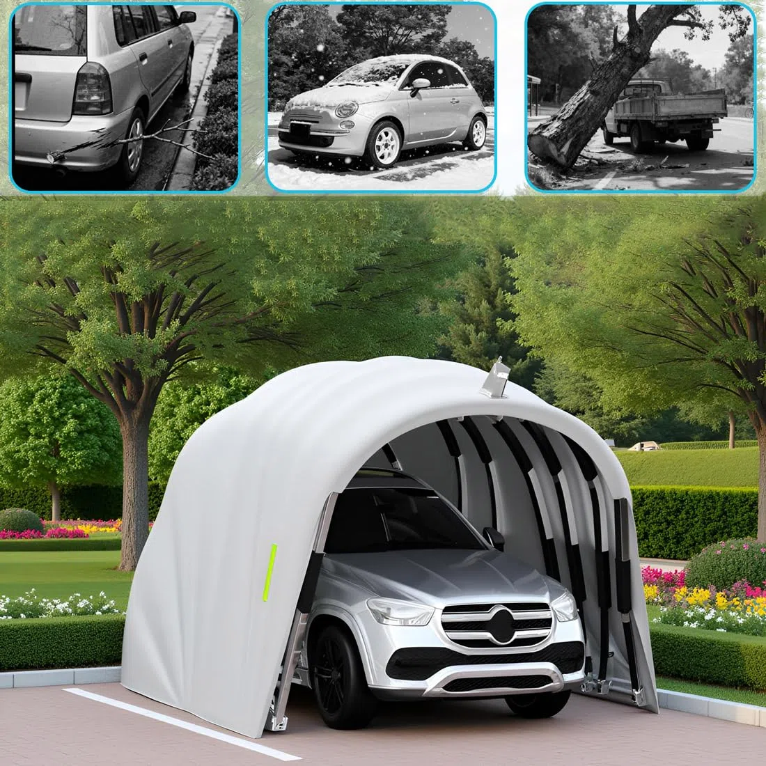 Garage Retrattile, Tettoia Temporanea per Auto, Riparo Portatile per Auto, Tettoia Resistente alle Intemperie, Chiudibile a Chiave per Berline, Motociclette, Cortile