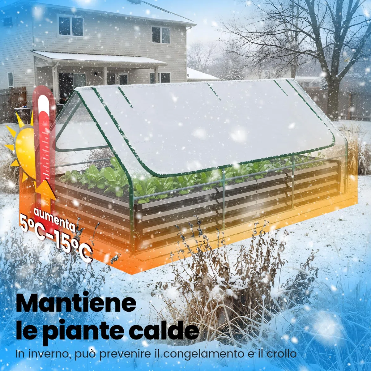 Quictent Orto RiAlzato in Metallo Galvanizzato con Copertura di Mini Serra, Fioriera 3 in 1 Grande per Giardini, Patios e Terrazze, 240x120x30cm