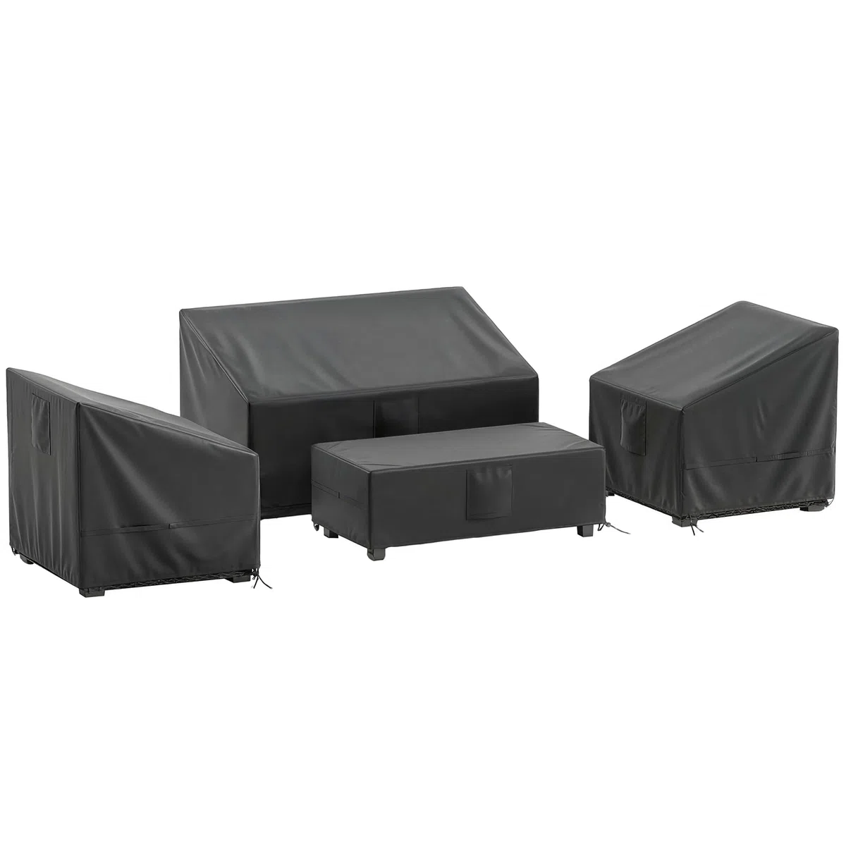 Outsunny Coperture per Mobili da Esterno Set 4 Pezzi, 420D Oxford Impermeabile, Copertura per Tavolo, Poltrone e Divano da Giardino con 6 Prese d'Aria, Antivento, Nero