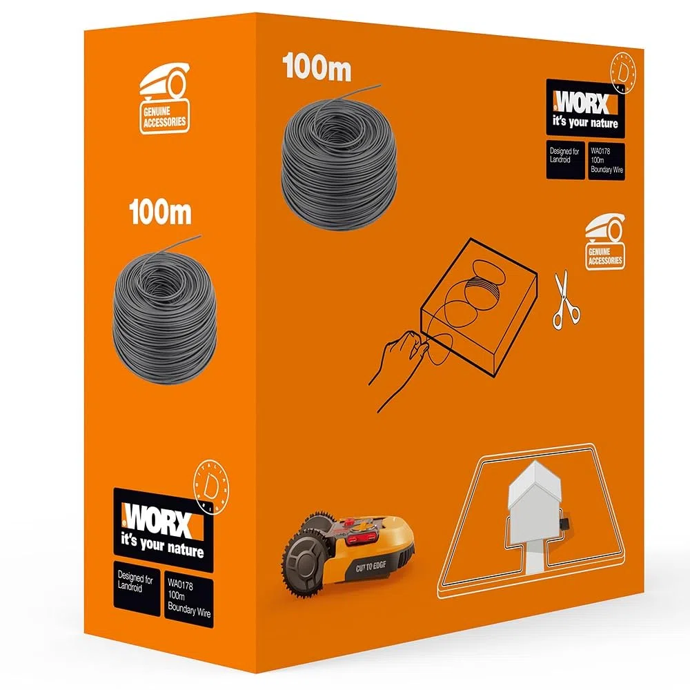 WORX WA0178 Filo perimetrale, lunghezza 100 mt. per Robot rasaerba Landroid,colore nero