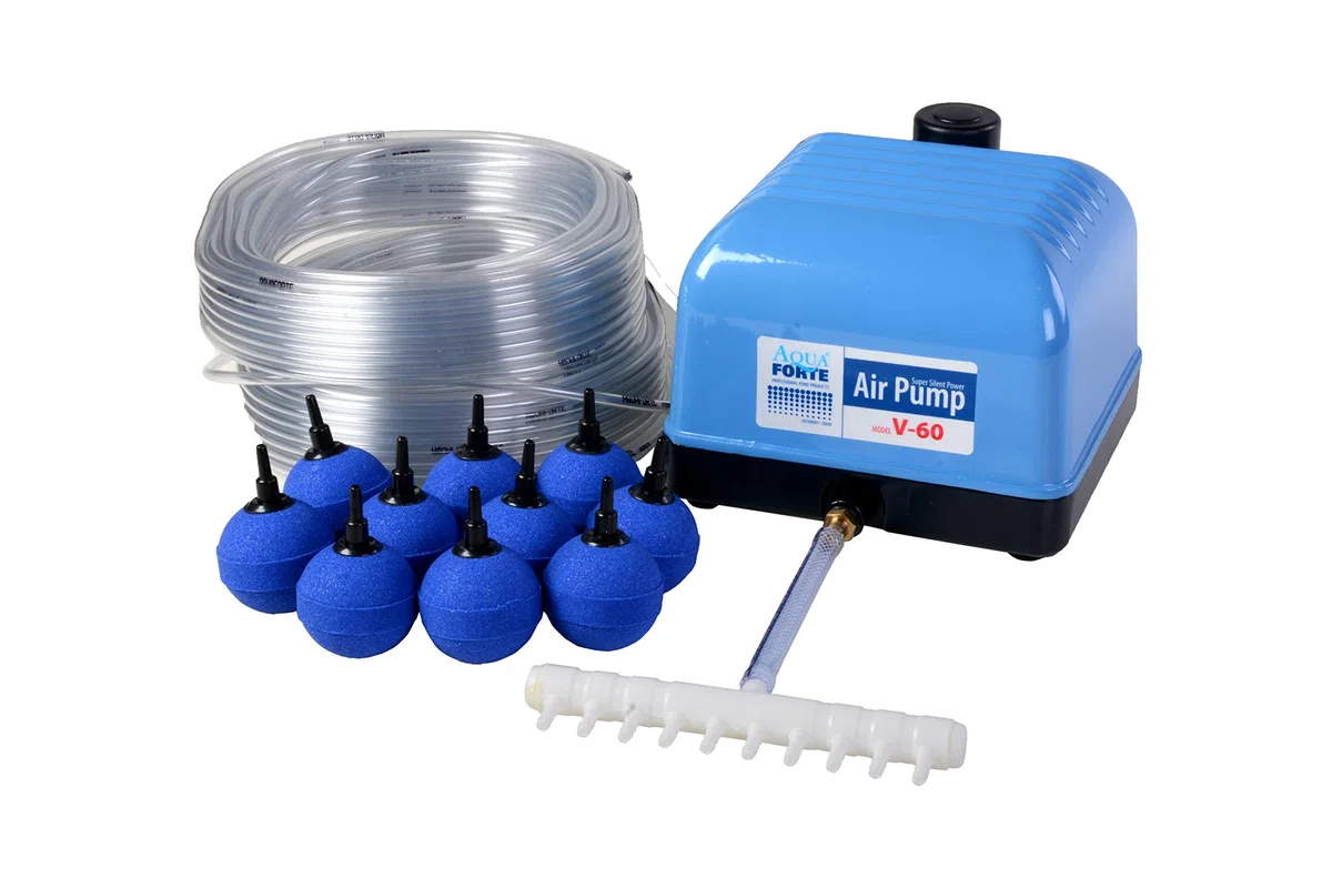 AquaForte – Pompa Ad Aria Set originale Hailea V60, 60L/min a 1,2 m, con 10 Pietre e 50 m 4/6 tubo