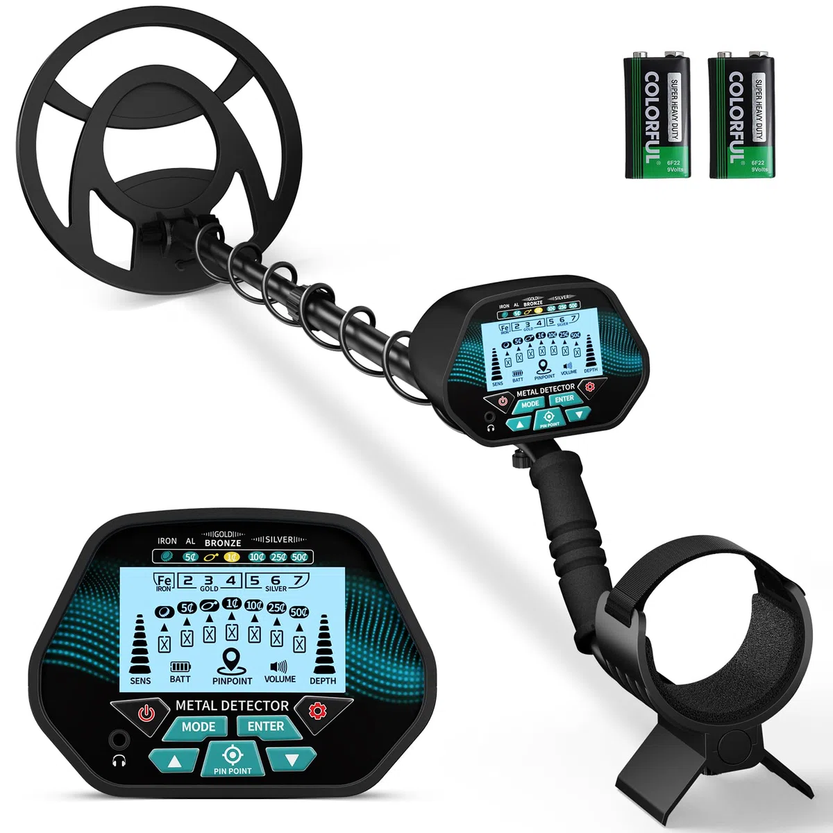 Metal detector per adulti e bambini lunghezza sensibilità e audio regolabile, tutte le modalità metallo/DISC/PP, display LCD, kit di rilevatori d'oro professionale per spiaggia, giardin (Blau)