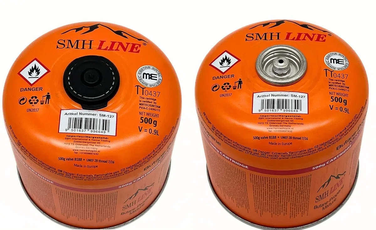 SMH LINE Cartuccia a vite butano 12 x 500 g filettatura universale 7/16 cartucce di gas cartuccia valvola EN 417 filettatura Bruciatore a filo propano miscela cucina campeggio fornello a gas