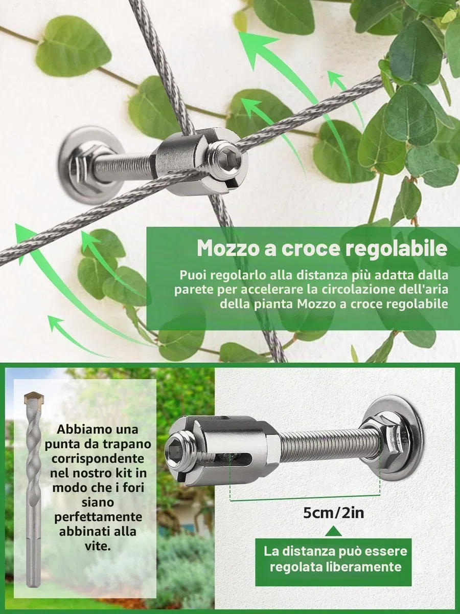 Kalolary Traliccio in Filo Giardino per Piante Rampicanti, 30M Kit Traliccio Filo d'Acciaio Resistente Acciaio Inossidabile Piante Parete Corda Acciaio Rampicante Kit Traliccio Cavi con Morsetto Croce