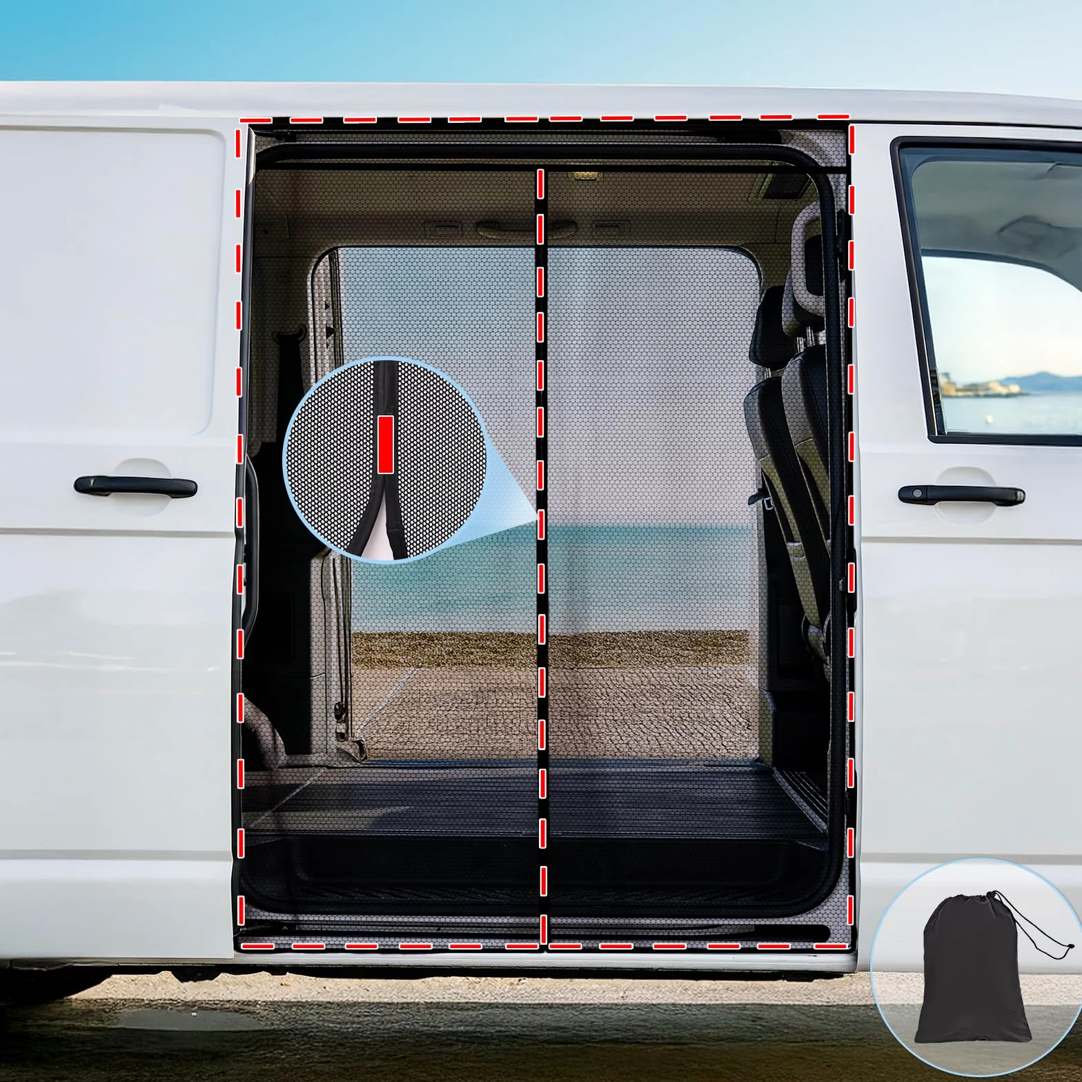 Moskitonetz Magnetico per VW T5 T6 Porta Scorrevole | Rete Antinsetti & Zanzariera con Rete Ombreggiante | Protezione Solare come Accessorio da Campeggio per Multivan