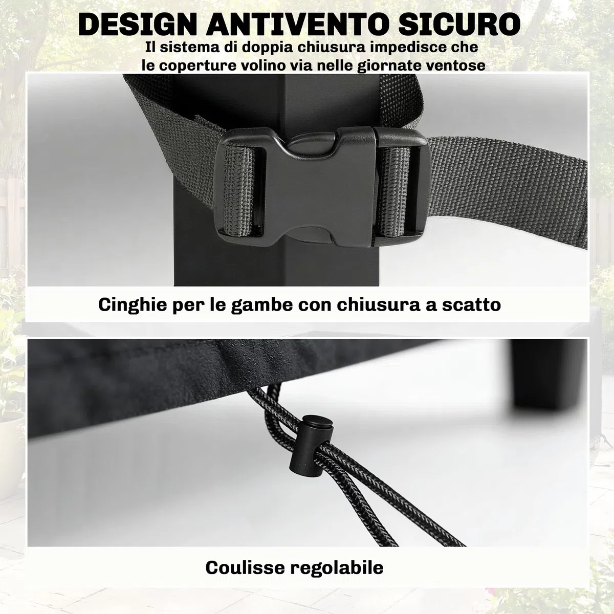 Outsunny Coperture per Mobili da Esterno Set 4 Pezzi, 420D Oxford Impermeabile, Copertura per Tavolo, Poltrone e Divano da Giardino con 6 Prese d'Aria, Antivento, Nero