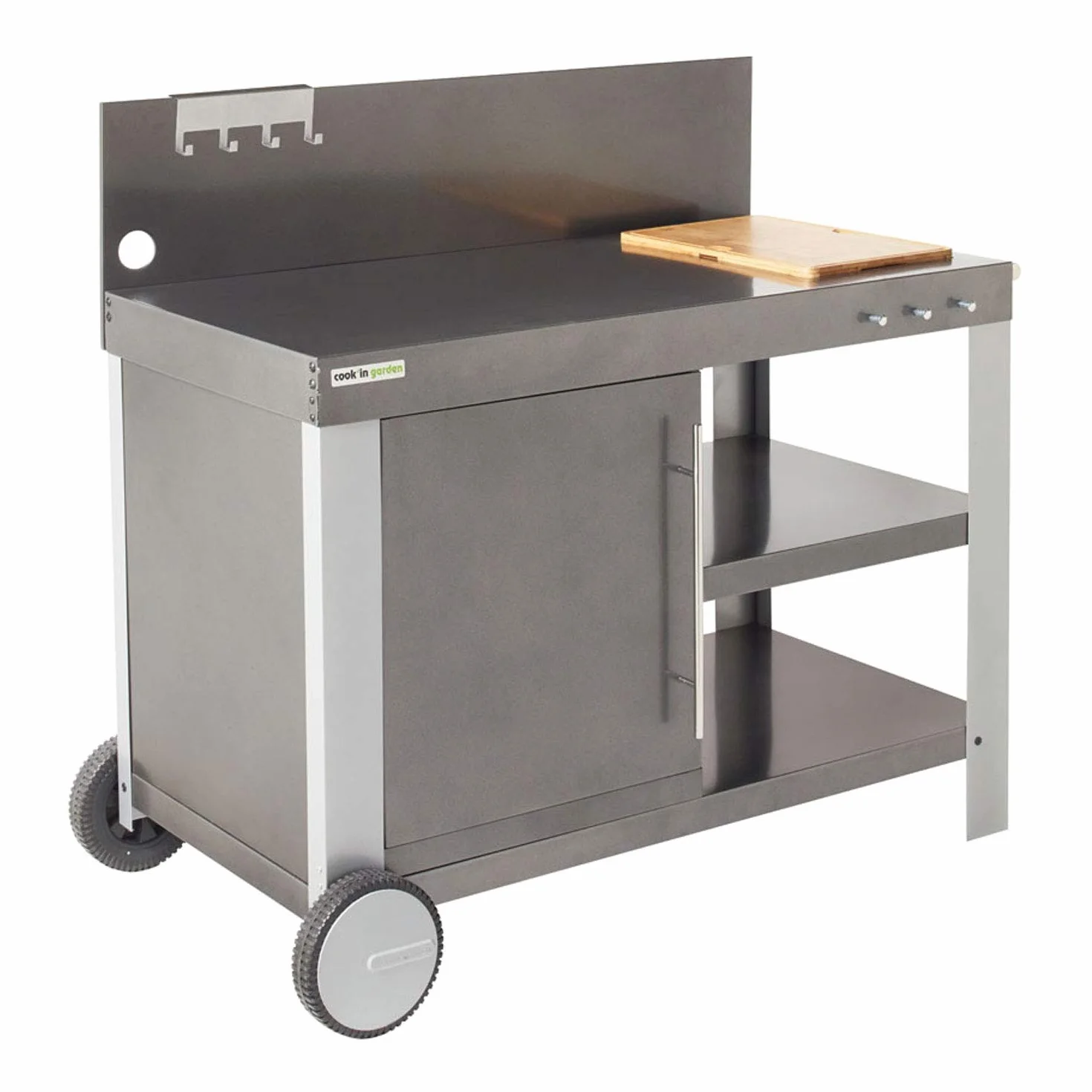 Cook’in Garden - Desserte Nova 110 Premium, Grande Carrello da Giardino con Piano di Lavoro, Mobile su Ruote Facile da spostare, Supporto Ideale per plancha o Barbecue, Nero/Grigio
