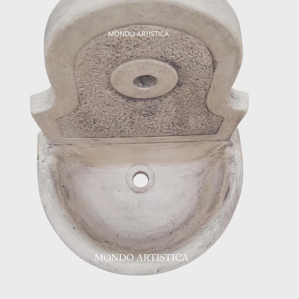 MONDO ARTISTICA Fontana da Parete Sospesa per Giardino, Cemento Bianco e Polvere di Marmo, Piccola, Per esterno altezza 48 cm