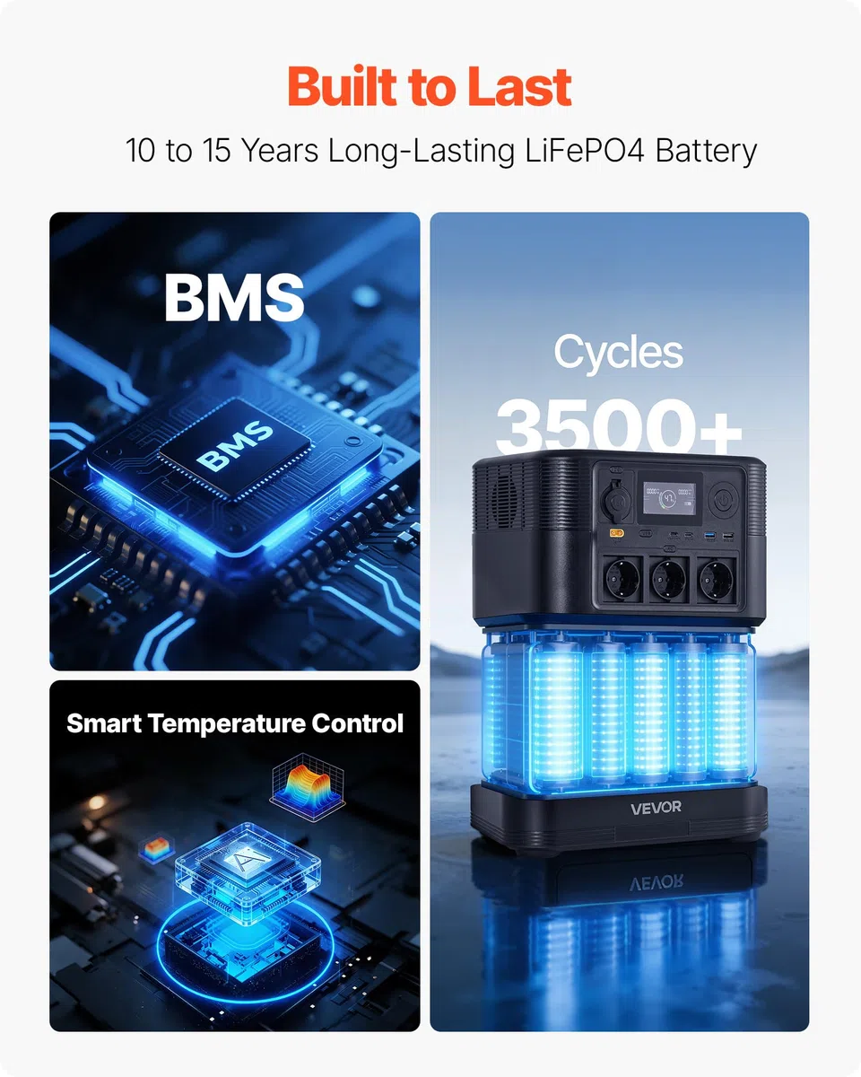 VEVOR Centrale Elettrica Portatile Generatore Solare 1200 W Stazione Elettrica Batteria di Backup LiFePO4 806 Wh con 9 Porte di Uscita per Campeggio Viaggio Emergenza, Pannello Solare Non Incluso