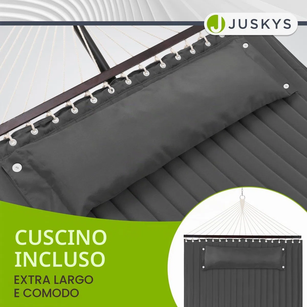 Juskys amaca Cata con telaio e cuscino – Lettino doppio da esterno per due persone – Telaio con capacità di carico fino a 200 kg – Antracite