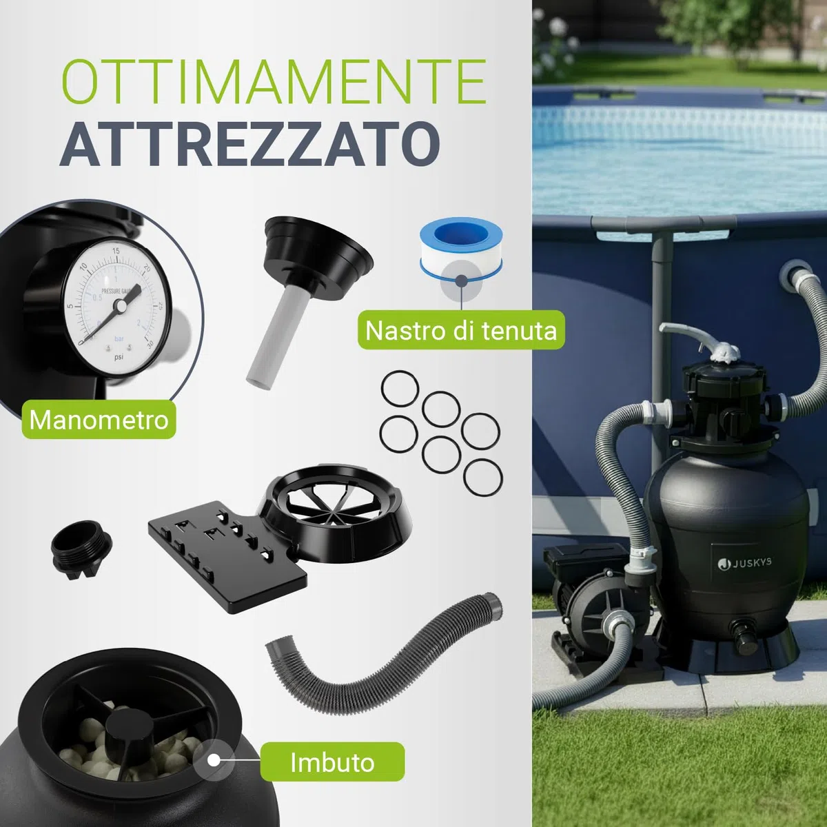 Juskys® Filtro a Sabbia 250 W - impianto Piscina ad Alte Prestazioni per 38.000 Litri, Sistema 7 Posizioni Struttura Durevole