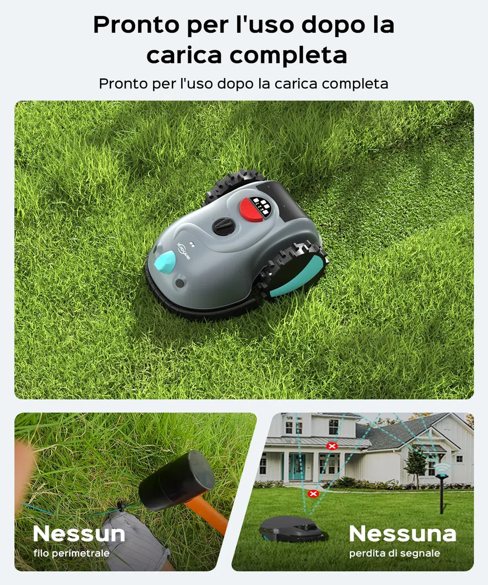 (2026 Upgrade) YARDCARE V100 Robot Tagliaerba a Batteria con Navigazione Visiva, Rilevamento di 150 Ostacoli, Robot Tosaerba Fino a 150 m², Robot Tosaerba con Lame di Ricambio, Banda magnetica